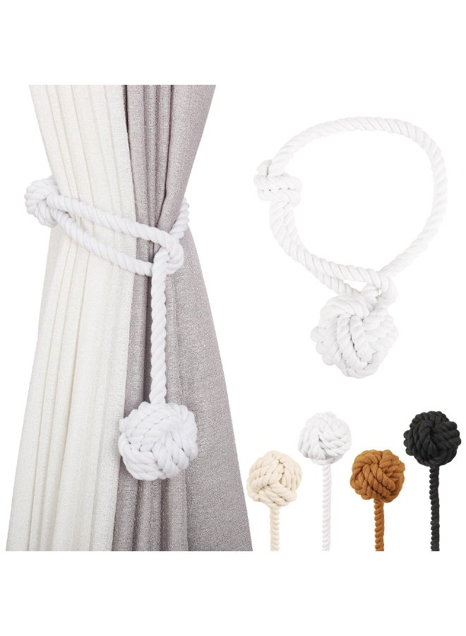 2 Pack Outdoor White Curtain Rope Holdbacks for Wall Drapes - Image 1