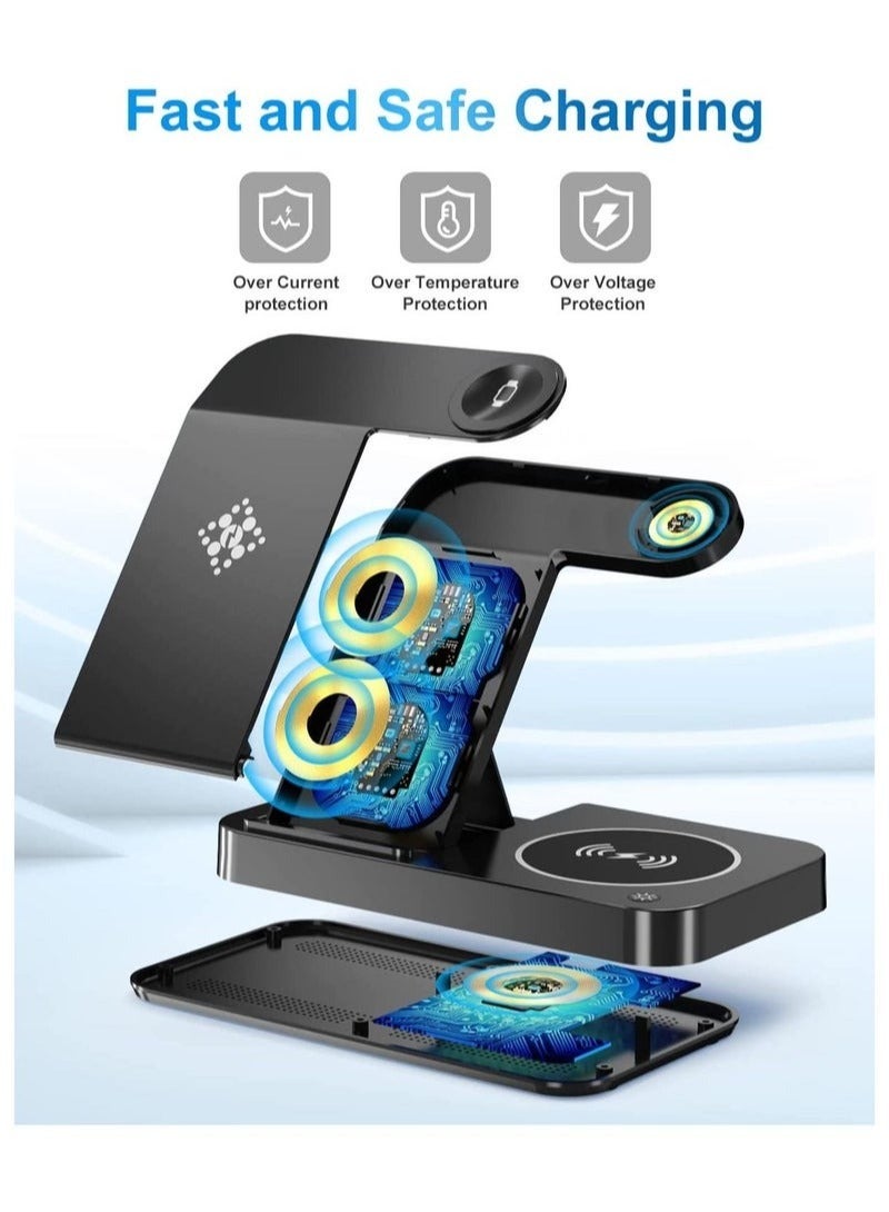 شاحن لاسلكي، قاعدة شحن لاسلكية 4 في 1، حامل شحن لاسلكي سريع بقدرة 15 وات للهواتف سلسلة iWatch - Image 5
