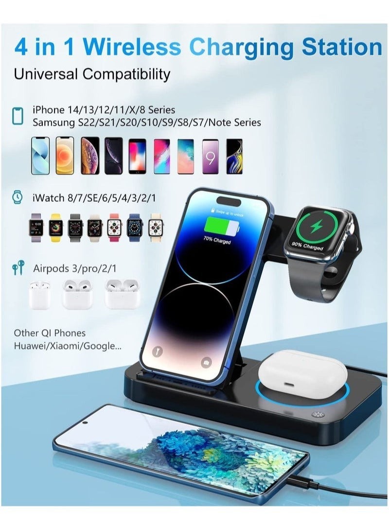 شاحن لاسلكي، قاعدة شحن لاسلكية 4 في 1، حامل شحن لاسلكي سريع بقدرة 15 وات للهواتف سلسلة iWatch - Image 3
