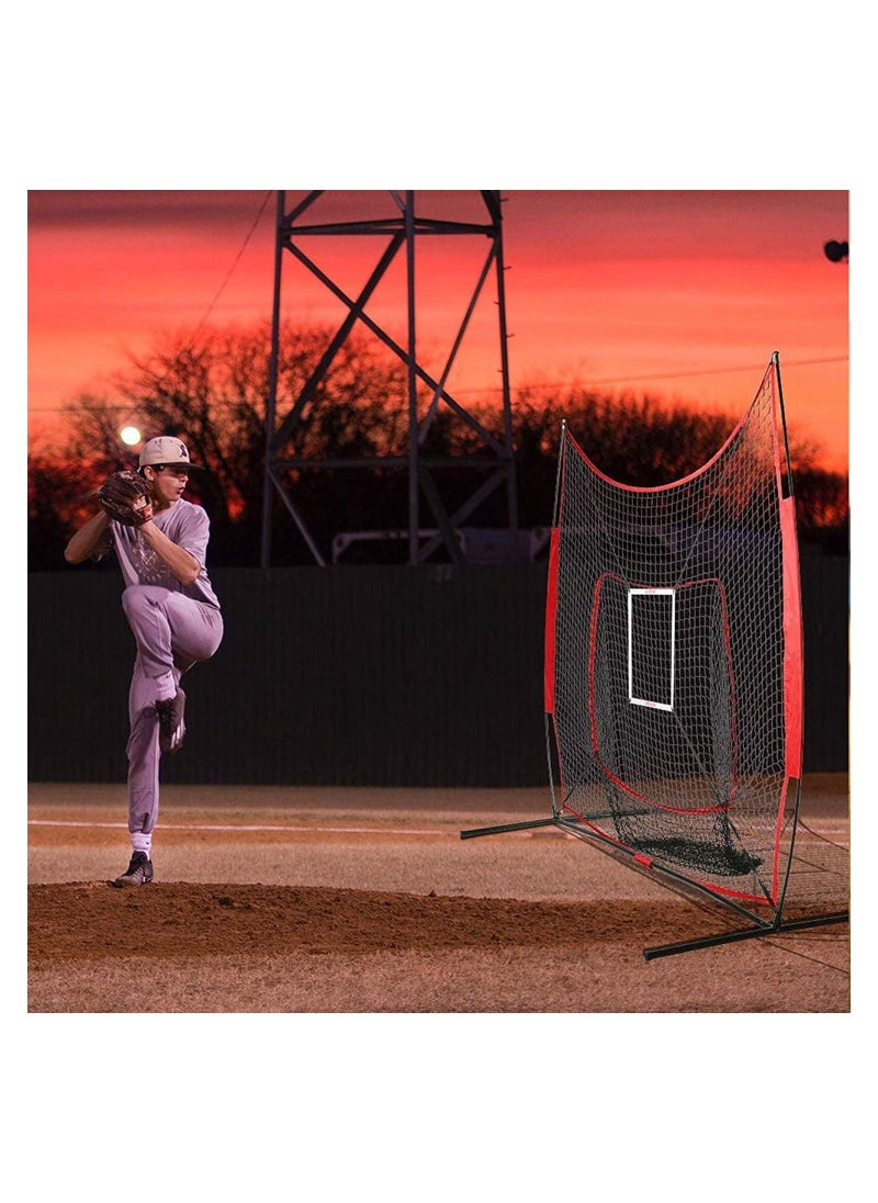 Royal Polar - Baseball Practice Net 7ft x 7ft Softball Practice Net Hitting Batting Catching Pitching Training Net with Strike Zone Fielding Net with Carry Bag Metal Bow Frame Great for All Skill Levels - Image 1
