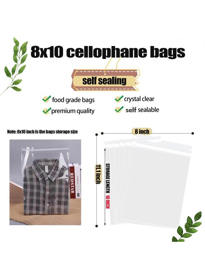 NObranded 100 pcs Clear 8" x 10"(19.8 * 25cm) Self Seal Cello Cellophane Bags Resealable Poly Bags 1.4 mils OPP Bag for Packaging Clothing, T Shirts, Party Decorative Gift - Image 2