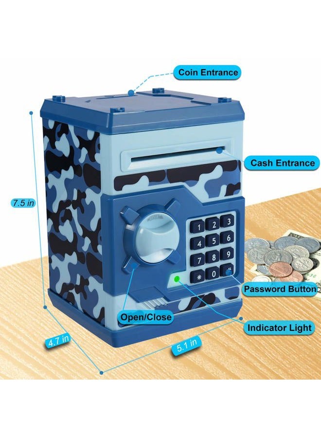 TOPBRY Piggy Bank for Kids,Electronic Password Piggy Bank Kids Safe Bank Mini ATM Piggy Bank Toy for 3-14 Year Old Boys and Girls (Camouflage Blue) - Image 4