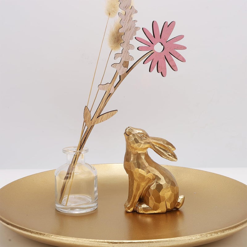 Glintoper 3 Pack Easter Bunny Figurines Decor, Mini Resin Golden Bunnies Spring Sculpture Tabletop Ornament, Rabbits Festival Present for Garden Home Table Office Dining Room Mantle Party Supplies - Image 4
