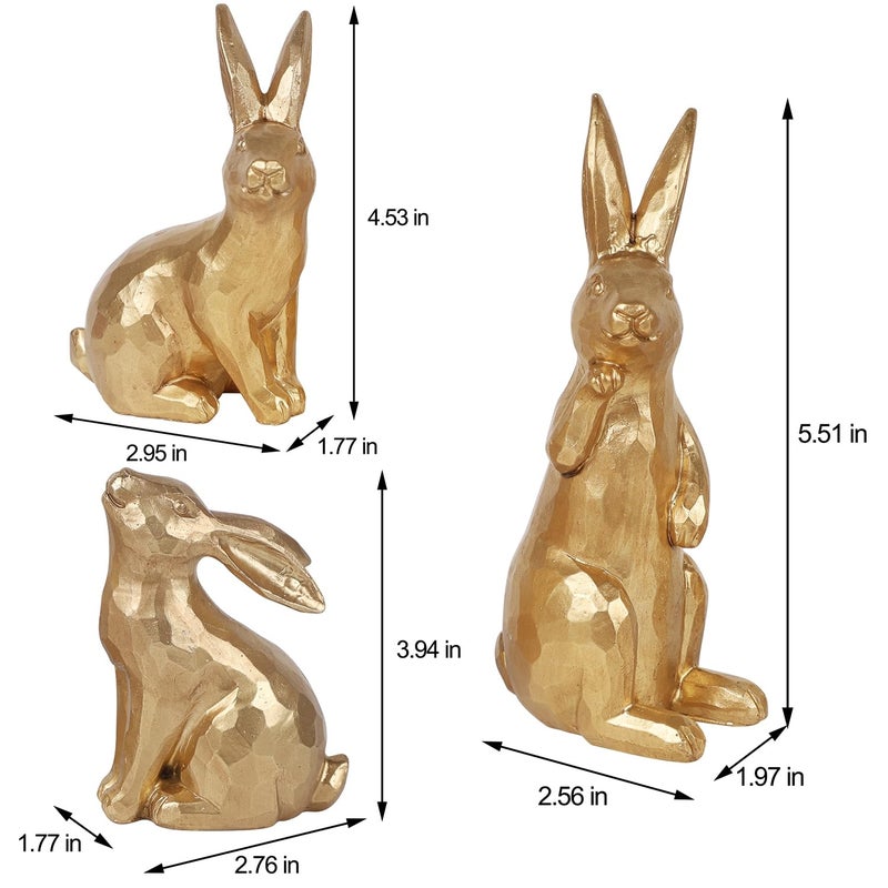 Glintoper 3 Pack Easter Bunny Figurines Decor, Mini Resin Golden Bunnies Spring Sculpture Tabletop Ornament, Rabbits Festival Present for Garden Home Table Office Dining Room Mantle Party Supplies - Image 2
