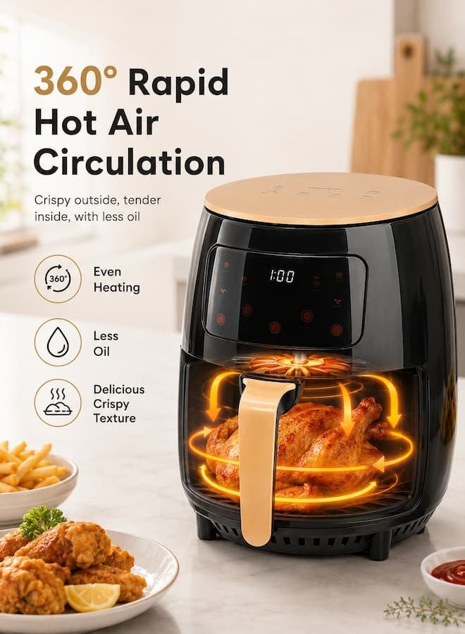 SILVER CREST 6L Smart Air Fryer, Large Capacity Electric Oil-Free Fryer with Touch Screen Control, Automatic Power Off, Intelligent Temperature Control, Non-Stick Basket, 360° Hot Air Circulation, Home Kitchen Oven, 1400W - Image 5