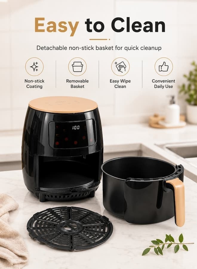 SILVER CREST 6L Smart Air Fryer, Large Capacity Electric Oil-Free Fryer with Touch Screen Control, Automatic Power Off, Intelligent Temperature Control, Non-Stick Basket, 360° Hot Air Circulation, Home Kitchen Oven, 1400W - Image 4