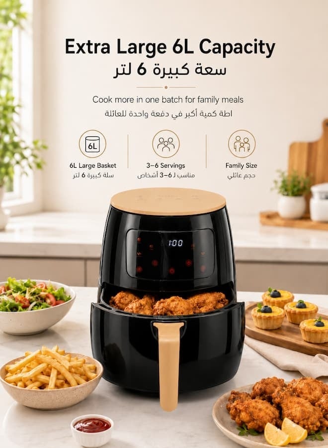 SILVER CREST 6L Smart Air Fryer, Large Capacity Electric Oil-Free Fryer with Touch Screen Control, Automatic Power Off, Intelligent Temperature Control, Non-Stick Basket, 360° Hot Air Circulation, Home Kitchen Oven, 1400W - Image 1