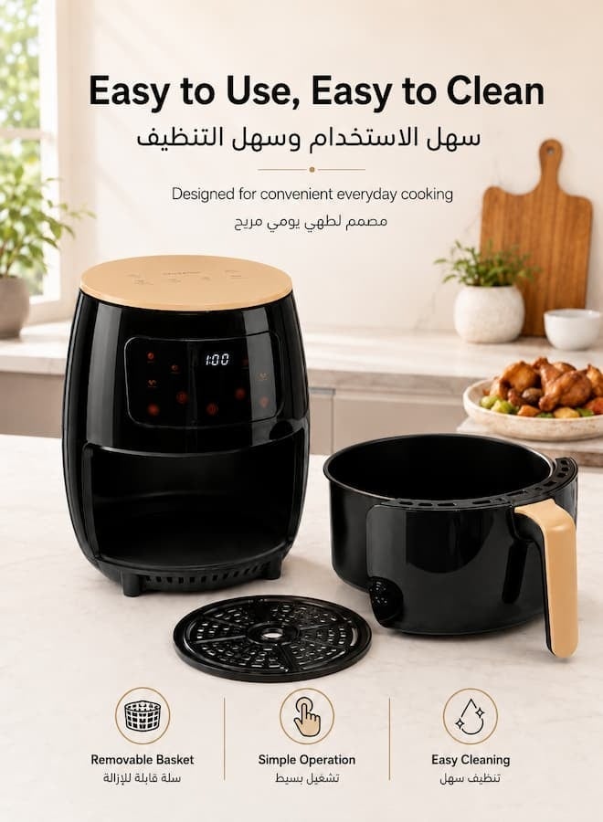 SILVER CREST 6L Smart Air Fryer, Large Capacity Electric Oil-Free Fryer with Touch Screen Control, Automatic Power Off, Intelligent Temperature Control, Non-Stick Basket, 360° Hot Air Circulation, Home Kitchen Oven, 1400W - Image 5