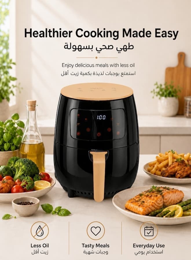 SILVER CREST 6L Smart Air Fryer, Large Capacity Electric Oil-Free Fryer with Touch Screen Control, Automatic Power Off, Intelligent Temperature Control, Non-Stick Basket, 360° Hot Air Circulation, Home Kitchen Oven, 1400W - Image 4