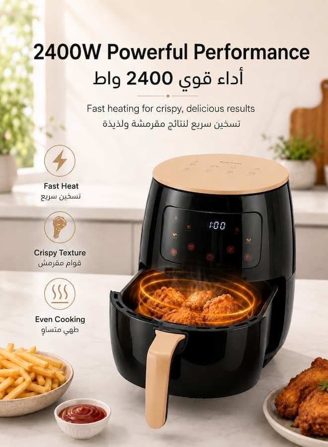 SILVER CREST 6L Smart Air Fryer, Large Capacity Electric Oil-Free Fryer with Touch Screen Control, Automatic Power Off, Intelligent Temperature Control, Non-Stick Basket, 360° Hot Air Circulation, Home Kitchen Oven, 1400W - Image 3