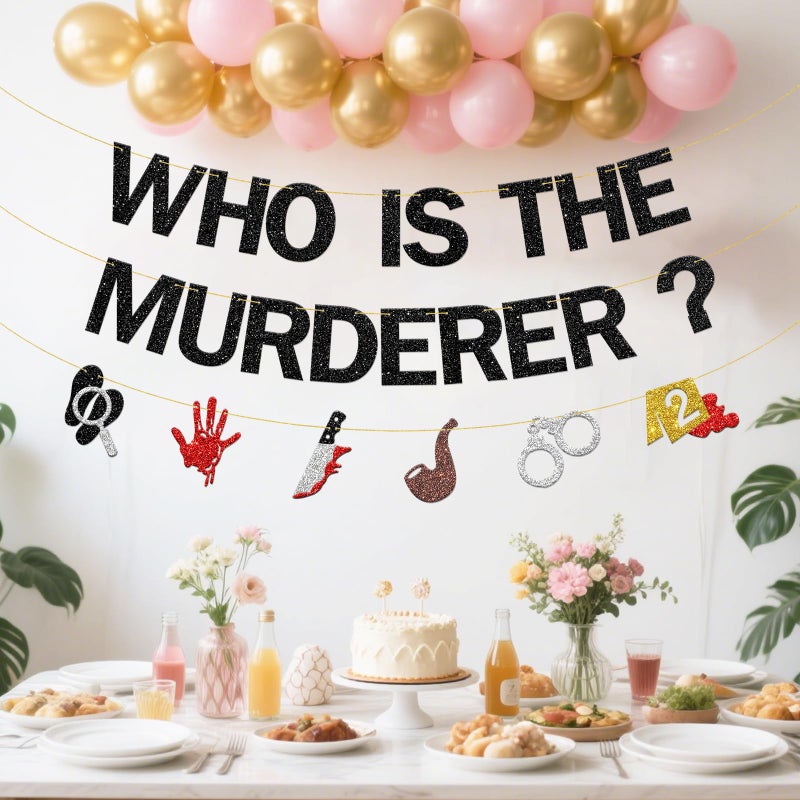 BOBYIYI Who Is The Murderer Banner Detective Party Banners Mystery Detective Party Decorations Crime Scene Theme Party Decor for Whodunit Games - Image 4