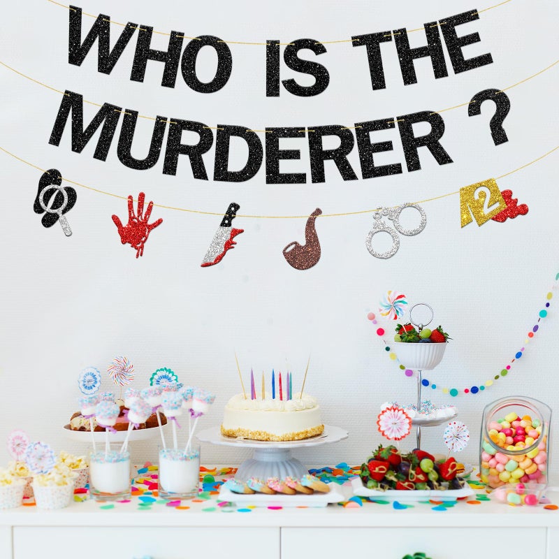 BOBYIYI Who Is The Murderer Banner Detective Party Banners Mystery Detective Party Decorations Crime Scene Theme Party Decor for Whodunit Games - Image 5