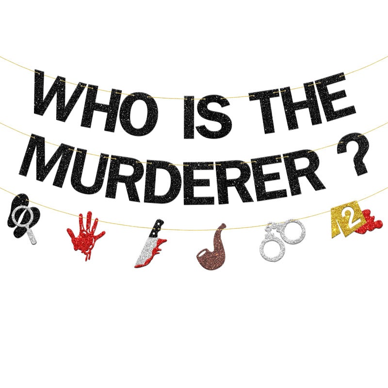 BOBYIYI Who Is The Murderer Banner Detective Party Banners Mystery Detective Party Decorations Crime Scene Theme Party Decor for Whodunit Games - Image 1