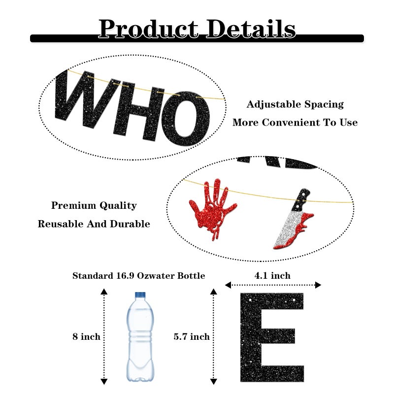 BOBYIYI Who Is The Murderer Banner Detective Party Banners Mystery Detective Party Decorations Crime Scene Theme Party Decor for Whodunit Games - Image 3