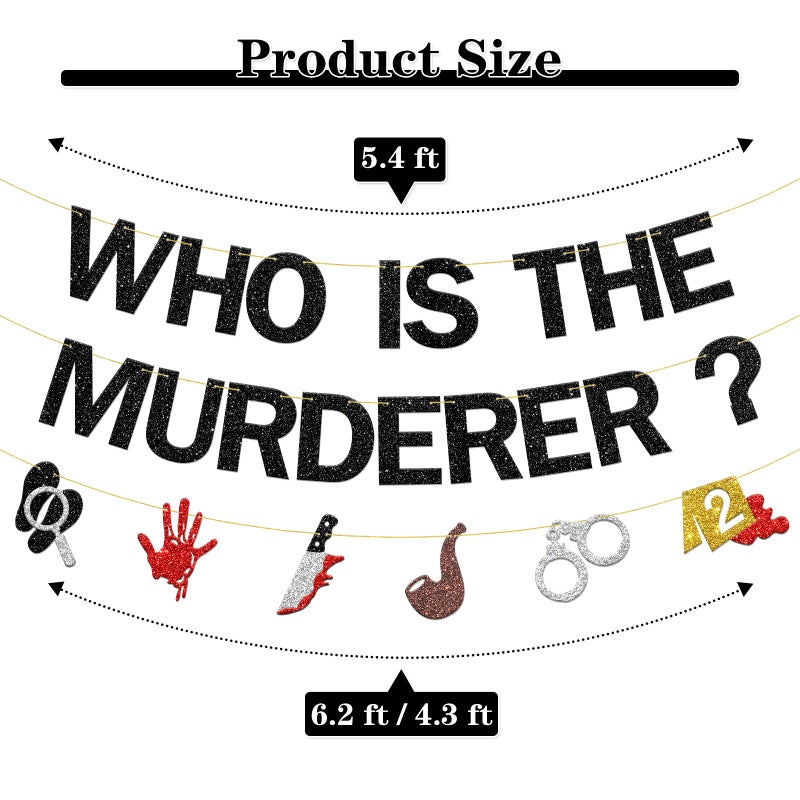 BOBYIYI Who Is The Murderer Banner Detective Party Banners Mystery Detective Party Decorations Crime Scene Theme Party Decor for Whodunit Games - Image 2