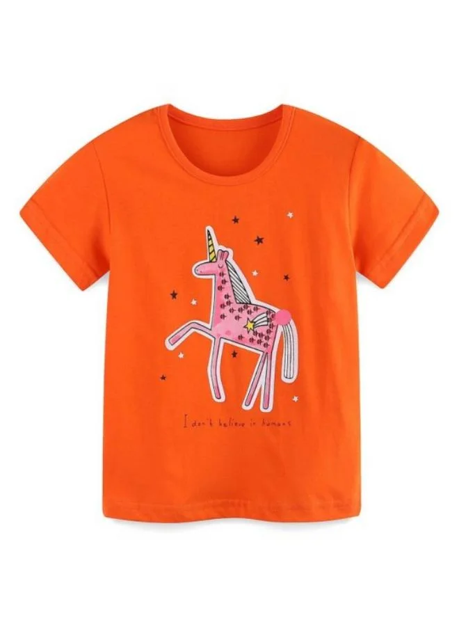 YUNIQEE Orange Printed Short Sleeve Crew Neck T-Shirt