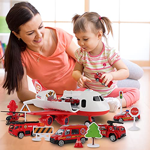 Dwi Dowellin Airplane Toy with Fire Truck Cars and Play Mat,Plane with Lights and Sounds for 3 + Years Old Boys and Girls - Image 5