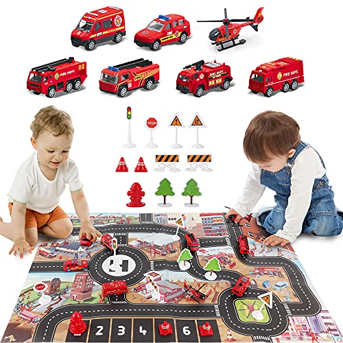 Dwi Dowellin Airplane Toy with Fire Truck Cars and Play Mat,Plane with Lights and Sounds for 3 + Years Old Boys and Girls - Image 4