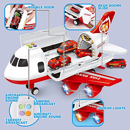 Dwi Dowellin Airplane Toy with Fire Truck Cars and Play Mat,Plane with Lights and Sounds for 3 + Years Old Boys and Girls - Image 2