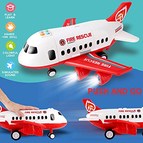 Dwi Dowellin Airplane Toy with Fire Truck Cars and Play Mat,Plane with Lights and Sounds for 3 + Years Old Boys and Girls - Image 3