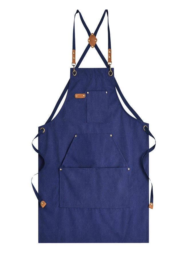 Aoomzoon Canvas Aprons for Men Chef Apron, Work Apron with Large Pockets - Durable 16oz Heavy Duty Cross Back, BBQ, Cooking (Blue, 1 Pack) - Image 1