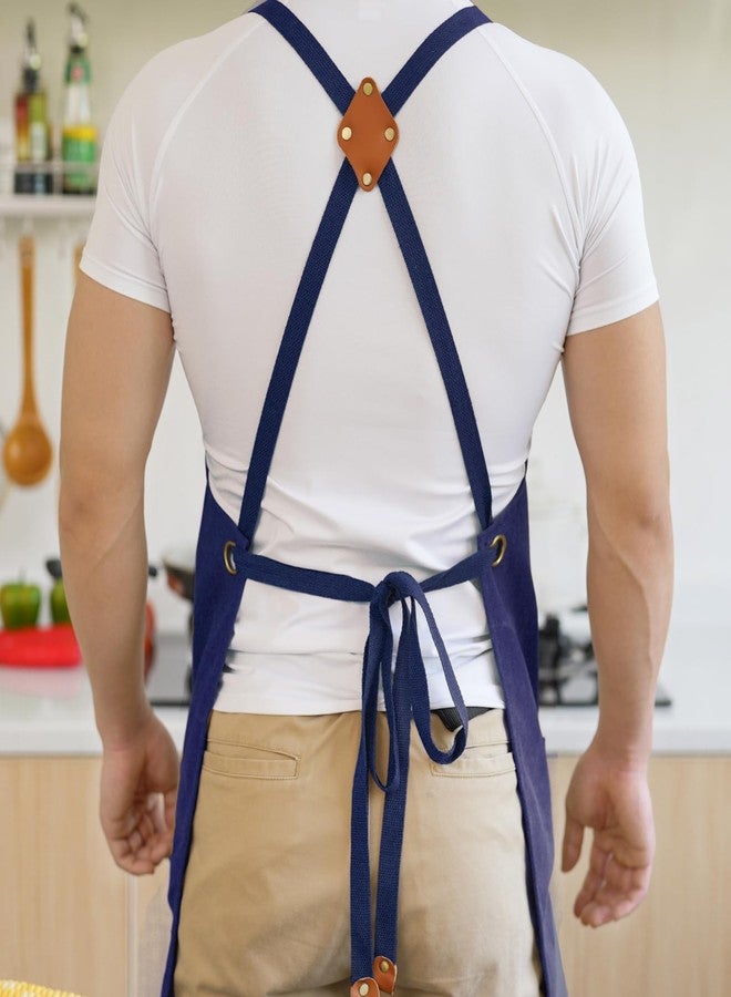 Aoomzoon Canvas Aprons for Men Chef Apron, Work Apron with Large Pockets - Durable 16oz Heavy Duty Cross Back, BBQ, Cooking (Blue, 1 Pack) - Image 3