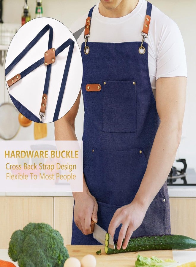 Aoomzoon Canvas Aprons for Men Chef Apron, Work Apron with Large Pockets - Durable 16oz Heavy Duty Cross Back, BBQ, Cooking (Blue, 1 Pack) - Image 2