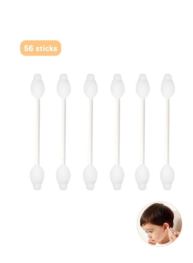 Baby Cotton Swabs with Big Tip for Newborns, Babies, Kids Made From 100% Cotton Swabs, 56 Sticks