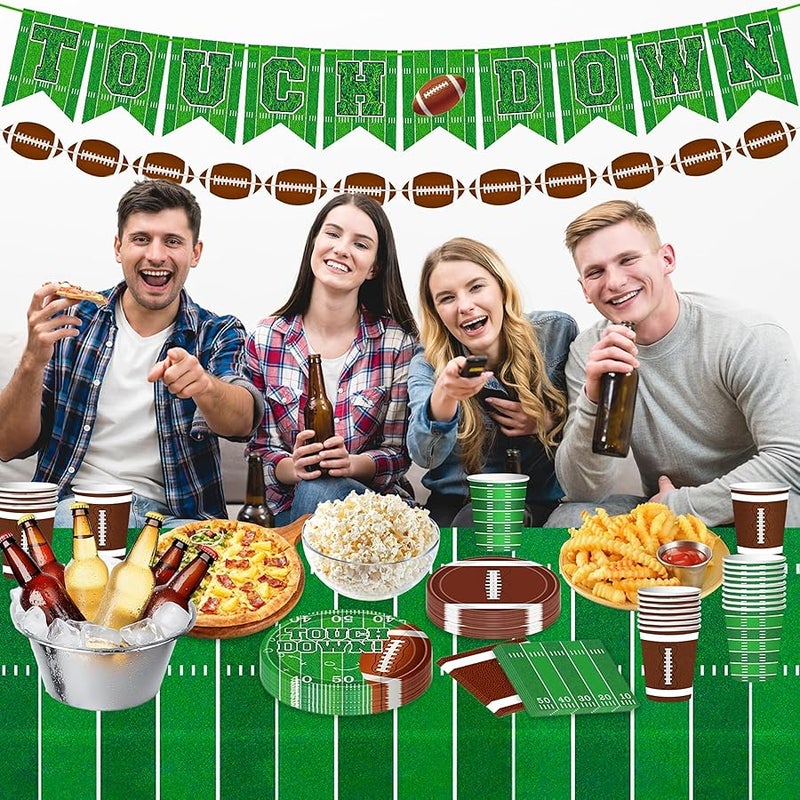 Labrostar Football Party Decorations Football Party Supplies Dinner Plates Napkins Cups Banner Touchdown Tablecloth for Football Birthday Game Day Tailgate Decorations Serve 24 - Image 5
