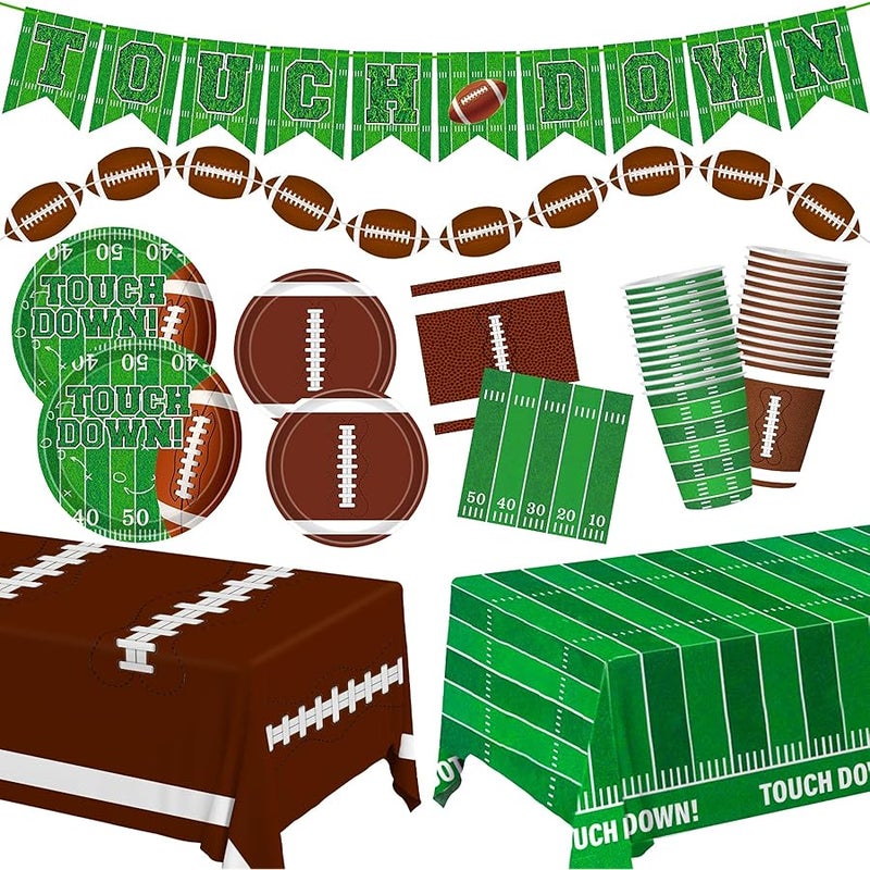 Labrostar Football Party Decorations Football Party Supplies Dinner Plates Napkins Cups Banner Touchdown Tablecloth for Football Birthday Game Day Tailgate Decorations Serve 24 - Image 1