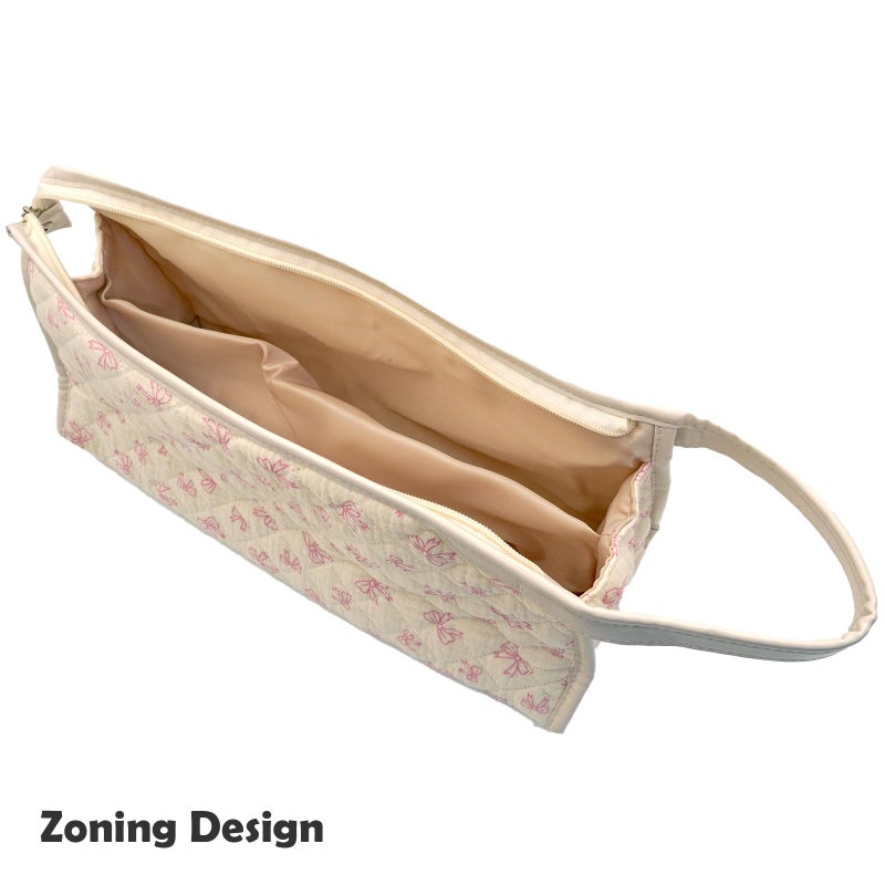 Gihunk Quilted Travel Case Compatible, Cotton Floral Carrying Storage Bag for Hair Dryer and Attachments, Cute Portable Organizer with Handle (Beige Pink) - Image 3