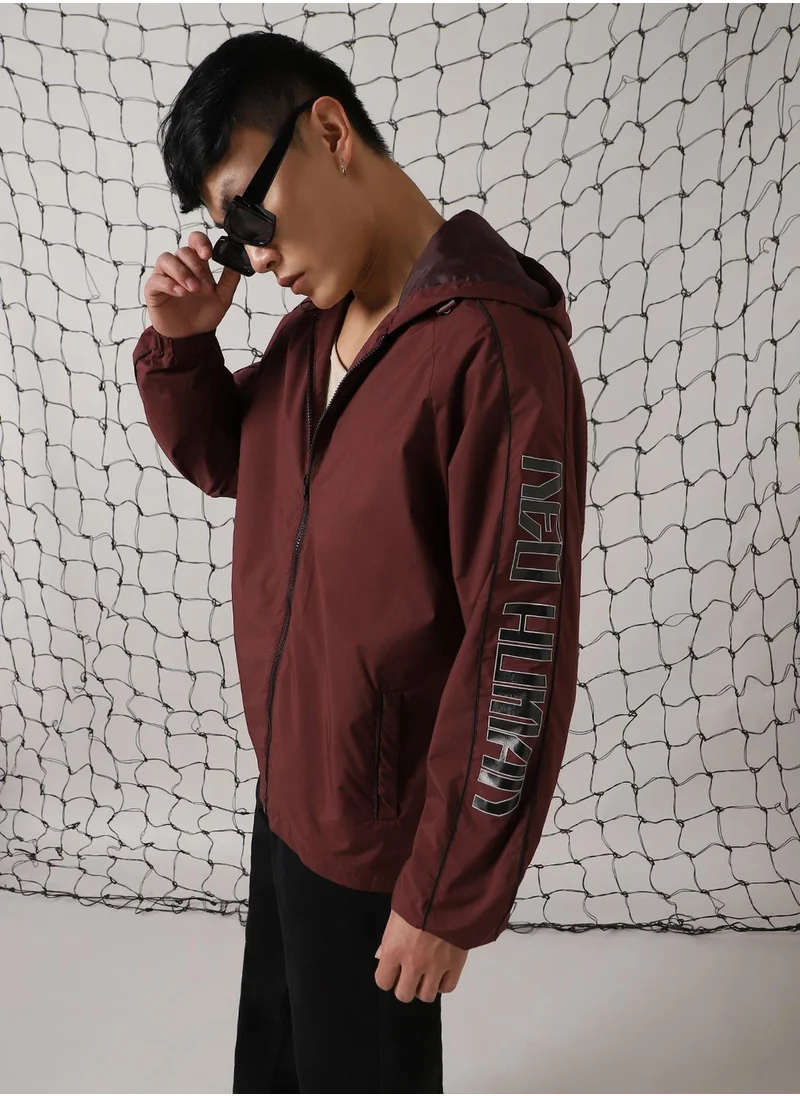 Hubberholme Men's Wine 100% Polyester Printed Oversized Jacket
