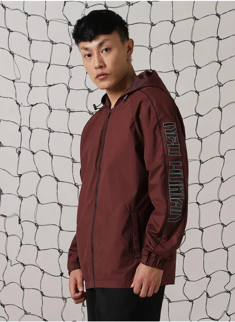 Hubberholme Men's Wine 100% Polyester Printed Oversized Jacket