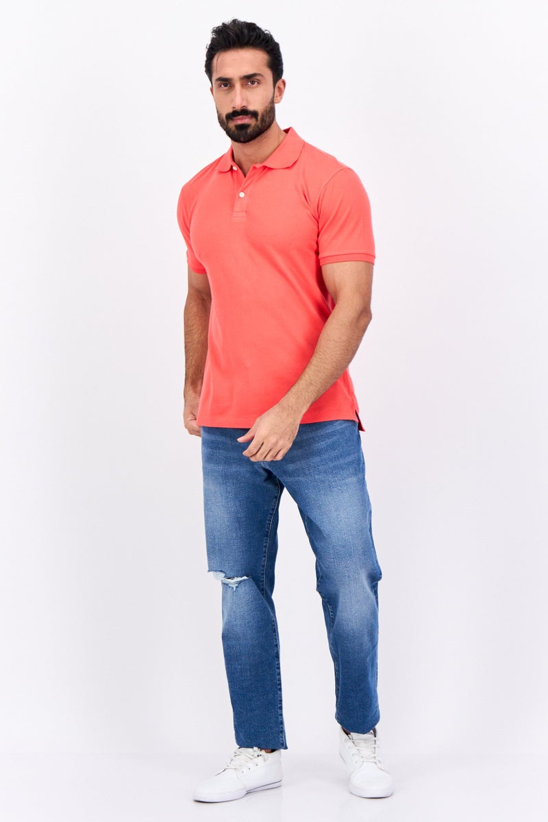GAP Men Stretch Fit Solid Logo Short Sleeves Polo, Red - Image 3