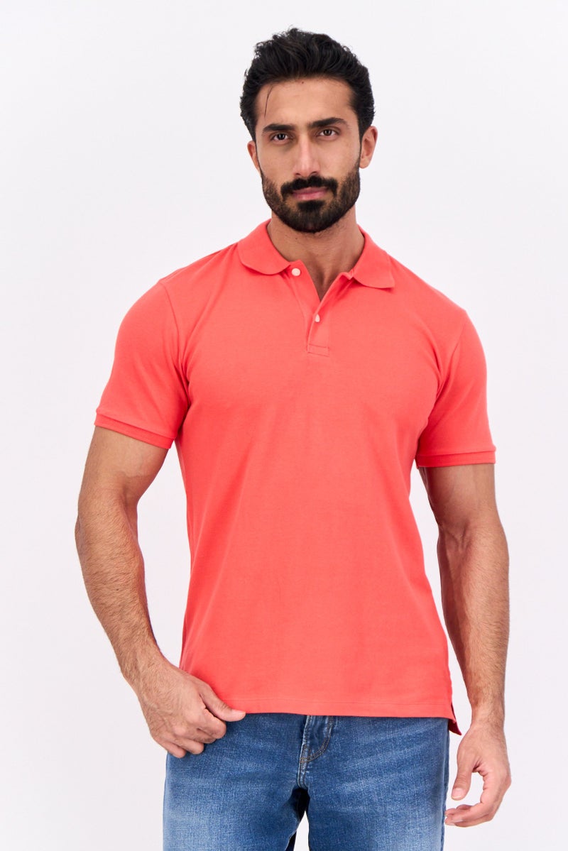 GAP Men Stretch Fit Solid Logo Short Sleeves Polo, Red - Image 1