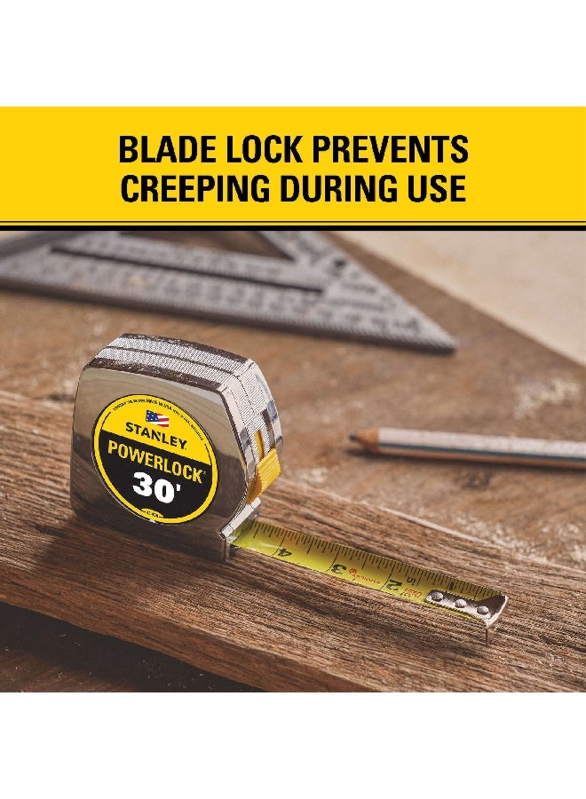 ستانلي باورلوك شريط قياس عالي التأثير مقاوم للتآكل أصفر وفضي 30 قدم × 1 بوصة 21466 - Image 2