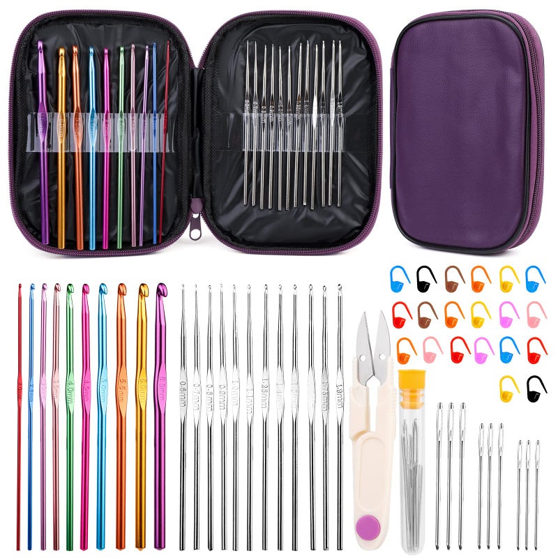IMZAY 54 Pcs Crochet Hooks Set, 0.6mm-6.5mm Crochet Needles for Yarn Crochet Kits for Beginners, Ergonomic Crochet Hooks with Knitting Accessories, Crochet Supplies, Knitting Needles for Crocheters - Image 1