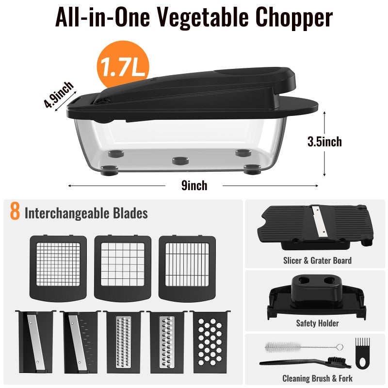 ukeetap 8 Blade All-in-1 Vegetable Chopper Mandoline Slicer with Container, Food Chopper, Onion Chopper, Veggie Cutter for Salad, Kitchen Gadgets Accessories Essentials, Black - Image 2