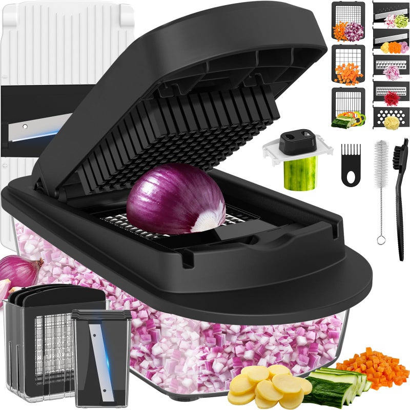 ukeetap 8 Blade All-in-1 Vegetable Chopper Mandoline Slicer with Container, Food Chopper, Onion Chopper, Veggie Cutter for Salad, Kitchen Gadgets Accessories Essentials, Black - Image 1