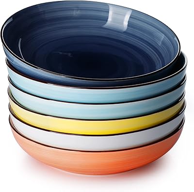 Sweese 128.002 Porcelain Salad Pasta Bowls - 30 Ounce - Set of 6, Hot Assorted Colors - Image 1