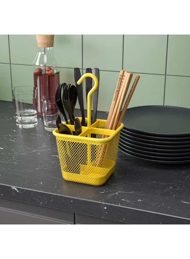Cutlery Caddy – Compact 12x12 cm Utensil Holder for Kitchen or Dining Table, Vibrant Yellow – Organizer for Spoons, Forks, Knives, and Straws  - Image 2