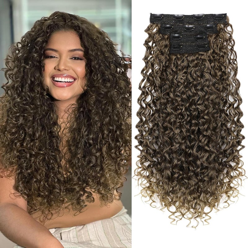 Flufymooz Clip in Hair Extensions, 4PC 100％ Pure Protein Silk Hair Extensions Long Soft Natural Hairpiece 20 Inch Curly Hair Extension for Women T60808 - Image 1