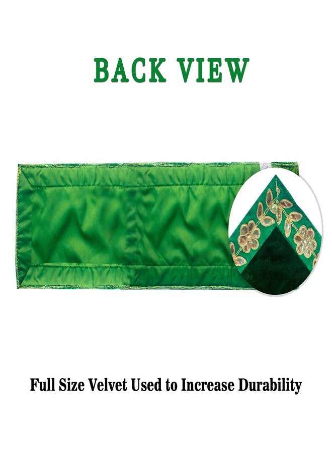 Dulhan Designer Pooja Cloth for Mandir Pack of 2 Long 10x30 Inch Green Velvet Altar Cloth Puja Aasan for Puja Table Chowki God Idol Sitting Mandir Kapda Baithak Mat - Image 3