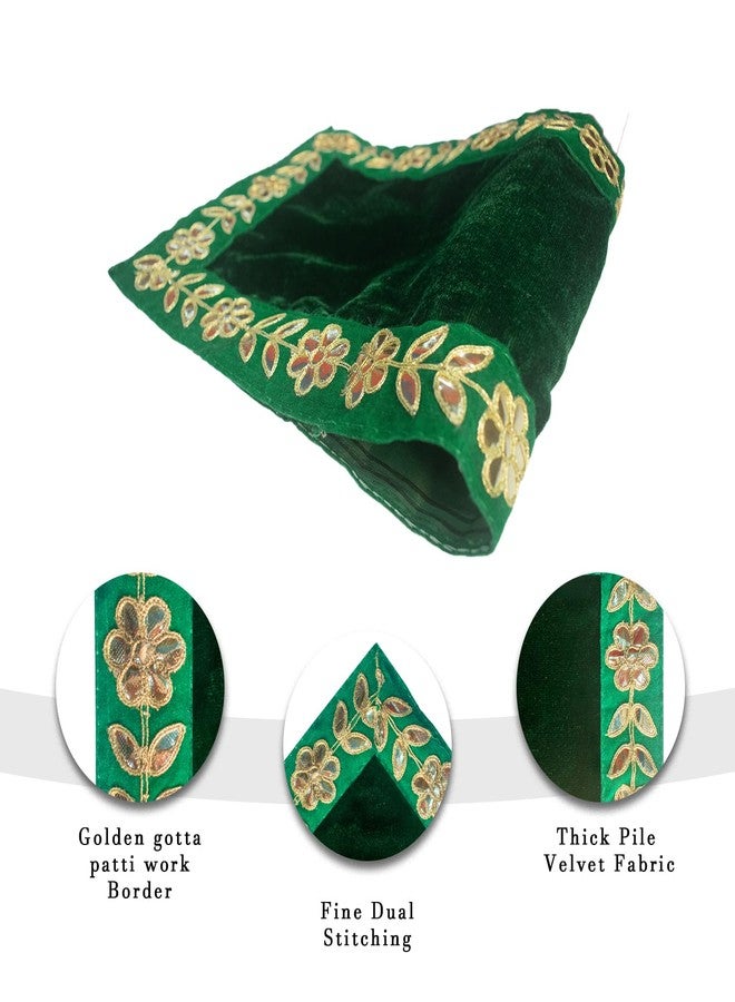 Dulhan Designer Pooja Cloth for Mandir Pack of 2 Long 10x30 Inch Green Velvet Altar Cloth Puja Aasan for Puja Table Chowki God Idol Sitting Mandir Kapda Baithak Mat - Image 4