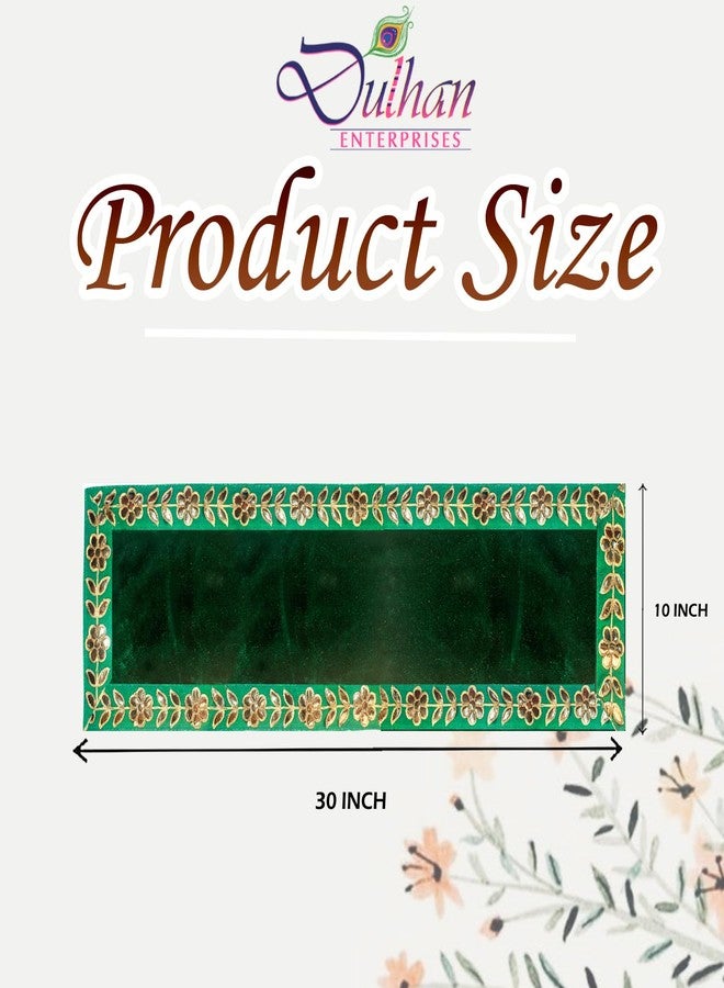 Dulhan Designer Pooja Cloth for Mandir Pack of 2 Long 10x30 Inch Green Velvet Altar Cloth Puja Aasan for Puja Table Chowki God Idol Sitting Mandir Kapda Baithak Mat - Image 2