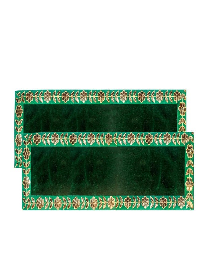 Dulhan Designer Pooja Cloth for Mandir Pack of 2 Long 10x30 Inch Green Velvet Altar Cloth Puja Aasan for Puja Table Chowki God Idol Sitting Mandir Kapda Baithak Mat - Image 1
