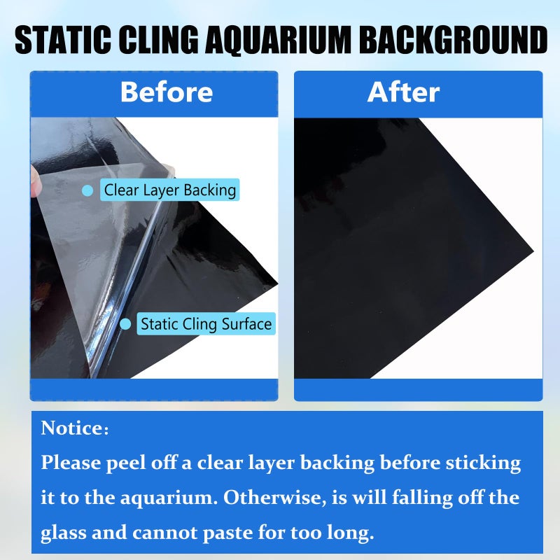 XCNO Aquarium Background Static Cling Black Fish Tank Background Wallpaper Fish Tank Backdrop Vinyl Aquarium Poster Background 24 x 12 in - Image 4