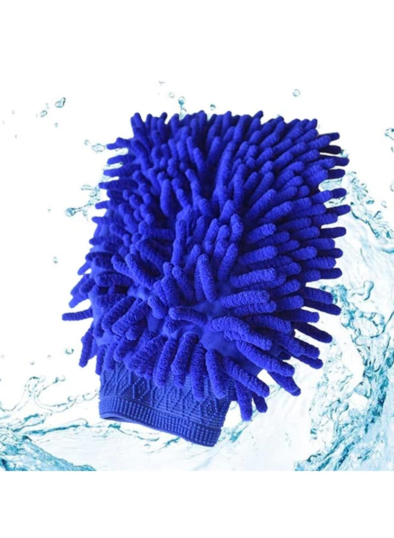 3XR Double Sided Microfiber Ultra Soft Car Washing Mitt Reusable Duster Gloves for Wet/Dry Application 1PCS Blue - Image 1