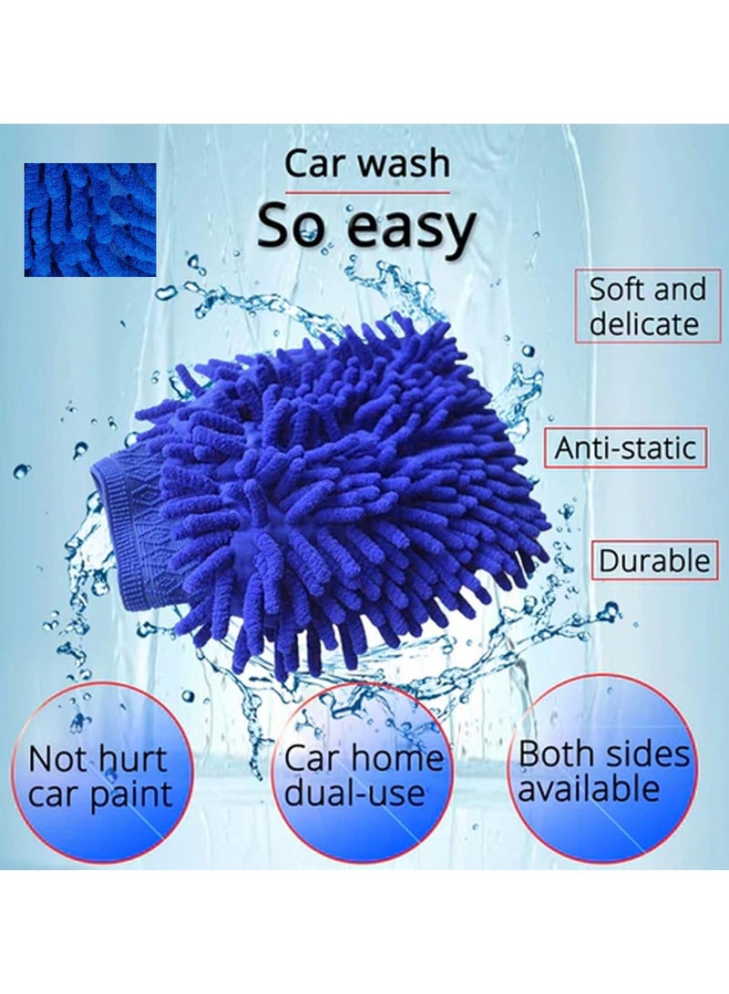 3XR Double Sided Microfiber Ultra Soft Car Washing Mitt Reusable Duster Gloves for Wet/Dry Application 1PCS Blue - Image 2