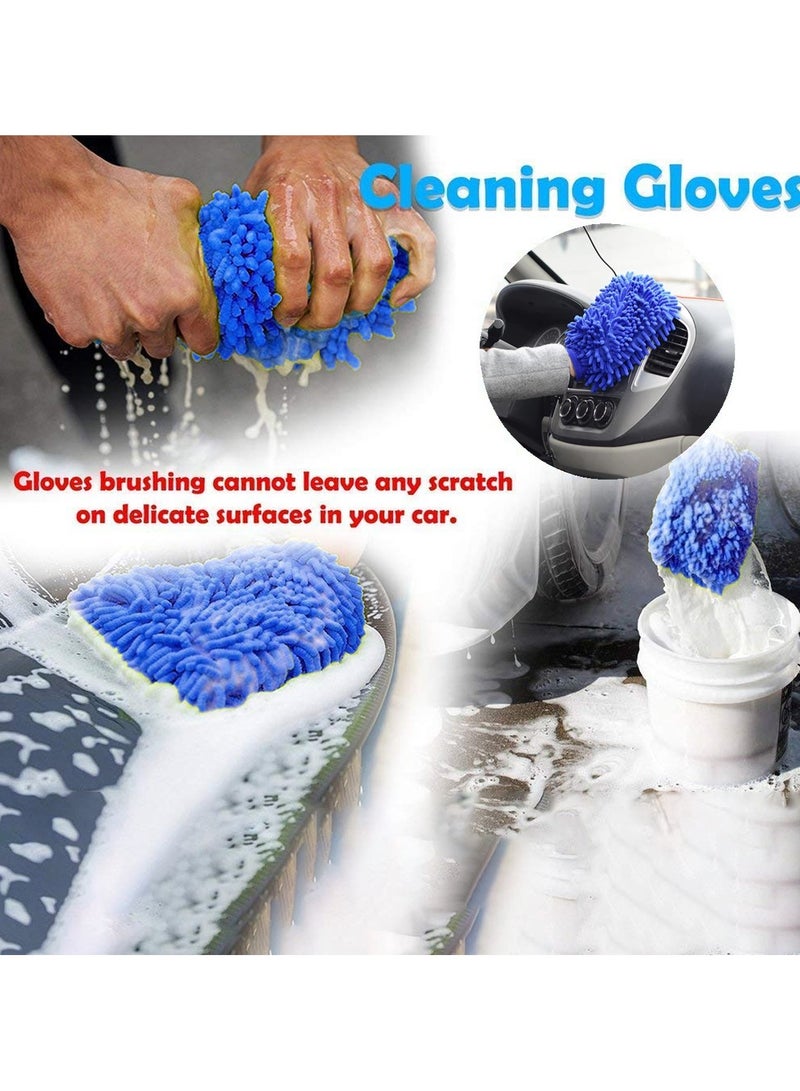 3XR Double Sided Microfiber Ultra Soft Car Washing Mitt Reusable Duster Gloves for Wet/Dry Application 1PCS Blue - Image 3